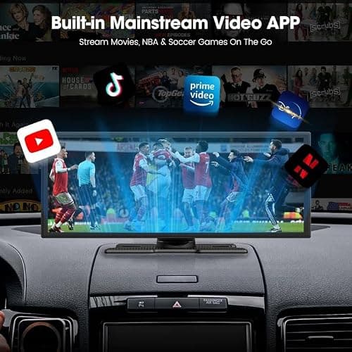 LAMTTO Upgraded 11'' Wireless Carplay Screen with Net-Flix YouTube Apps and Backup Camera Built-in Entertainment Video Box Navigation Voice Assistant for iOS 10+ Android 11+ - Thumbnail 3