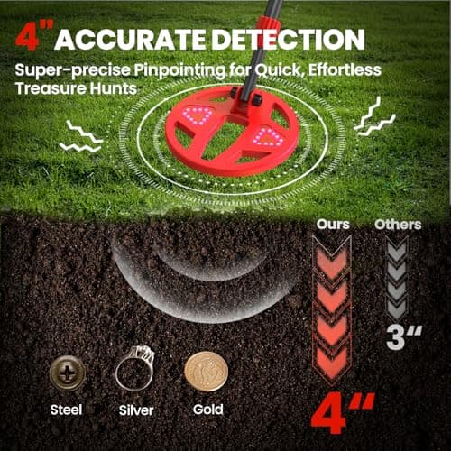 DR.ÖTEK Metal Detector for Kids - Innovative Color LCD Display, 6.7” LED-Lit Coil, Lightweight & Adjustable Kids Metal Detector with Safe Rubber Grip, Ideal Gifts for Boys & Girls Ages 3-12, Red - Thumbnail 4