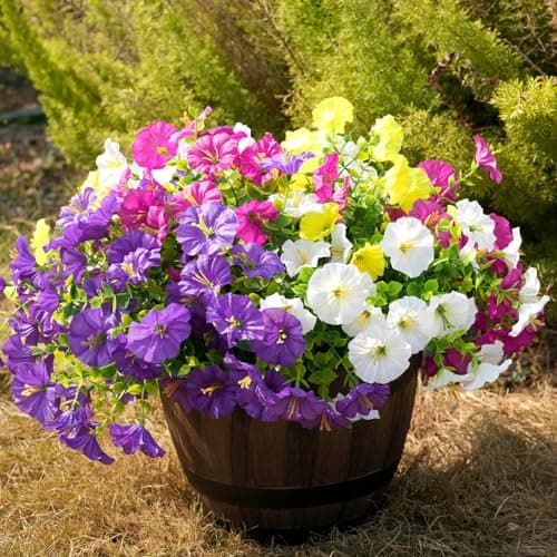 Fanfantoey Artificial Silk Morning Glory Faux Flowers for Porch Patio Gardens Home Decor, 4 Mixed - Thumbnail 6