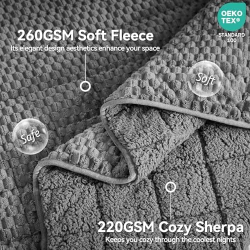 Weighted Blanket Queen Size for Adults,15lbs Jacquard Sherpa Heavy Blanket for Calming and Relax, Dual Sided Ultra Soft Fuzzy Throw Blanket with Glass Beads, 48" x 72" 15lbs, Dark Grey - Thumbnail 5