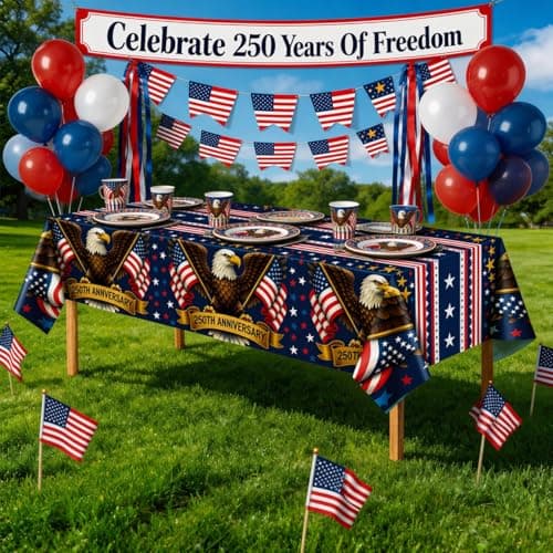 OHOME 4th of July Decorations - 250th Anniversary Patriotic American Flag Tablecloth for Memorial Day | Fourth of July Accessories for Home Outdoor Outside USA America 250th Merchandise,2 Pack - Thumbnail 6