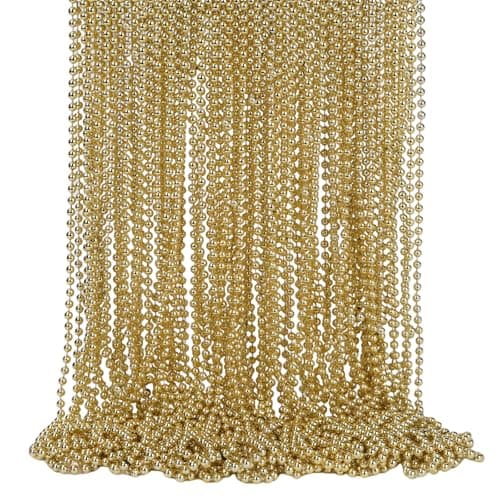 SWANUCKY 48 Pack 33 Inch Gold Mardi Gras Plastic Beads Necklaces - Party Favors for Parade Throws, Festival Decorations, Wedding, Birthday Celebrations & Costume Dress Up - Image 1