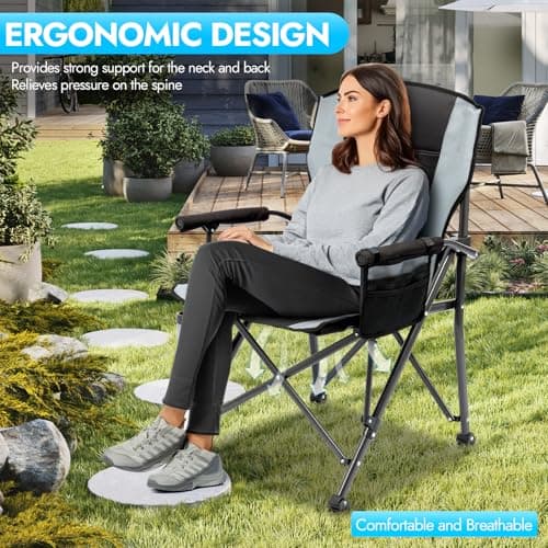 2 Pack Oversized Folding Camping Chair for Adults, Supports 450 LBS Camping Chairs, Heavy Duty Camping Chair with Side Pockets, Foldable Outdoor Chair for Camping, Beach, Fishing, Hiking, Black-Gray - Thumbnail 6
