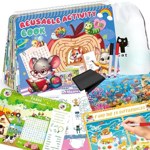 Elfew Reusable Activity Book for Kids Ages 4-8, 8-12, 30+ Brain Games for Kids, Reusable Puzzles Book for Kids - Image 1