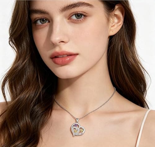 Zoesky Personalized Name Necklace with Birthstone, Sliver Tone 5A Cubic Zirconia Necklace for Women Custom Birthstone Necklace for Mother Daughter Jewelry for Christmas Birthday Mother Day Gift (3 Birthstones) - Thumbnail 3