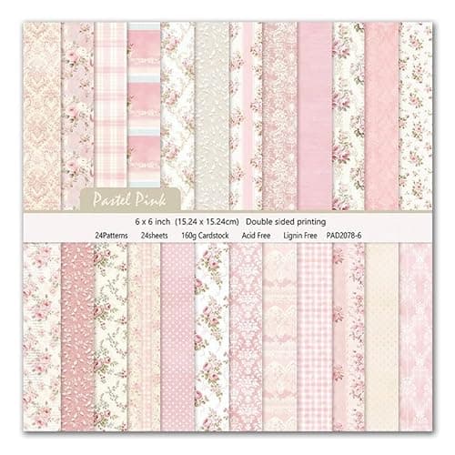 Scrapbook Paper & Scrapbooking Supplies, Pink 6x6 Double-Sided Patterned Cardstock Pad, Shabby Chic Craft Sheets for Junk Journaling, Card Making & Scrap Book, 24 Sheets - Image 1