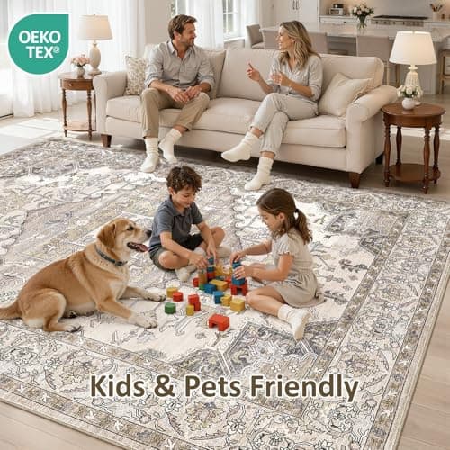 ELLIUNE 9x12 Washable Area Rugs for Living Room: Non Slip Vintage Brown Rug, Large Soft Stain Resistant Indoor Floor Carpets for Bedroom Dining Room Farmhouse Nursery Home Office Kid & Pet Friendly - Thumbnail 6