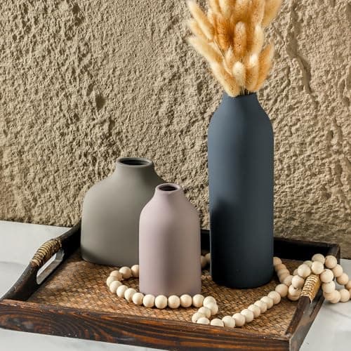 Ceramic Vase Set of 3,Flower Vase Home Decor,Modern Farmhouse Decor, Pampas Grass Dried Fresh Flowers,Bedroom,Living Room,Bookshelf Decoration, Centerpiece Table Boho Decor. - Thumbnail 6