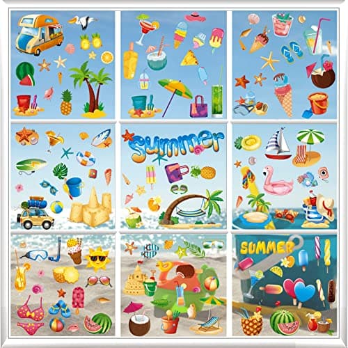 134PCS Summer Window Clings - Summer Window Clings for Glass Windows