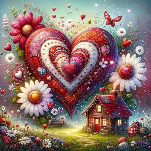 igoodom Diamond Art Kits for Adults, Love and House Diamond Painting Kit, Full Drill Round Diamond Art Kits, DIY Gem Art and Crafts for Home Wall Decor Gift 14x14inch - Image 1