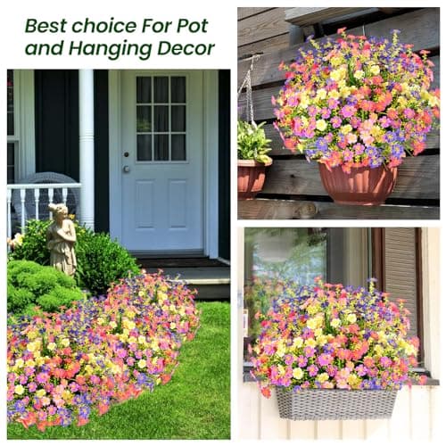 trytuny 10 PCS Artificial Plants Outdoor,Artificial Flowers UV Resistant Fake Flowers,Fake Plastic Faux Flowers for Porch Window Box Home Garden Decor - Thumbnail 4