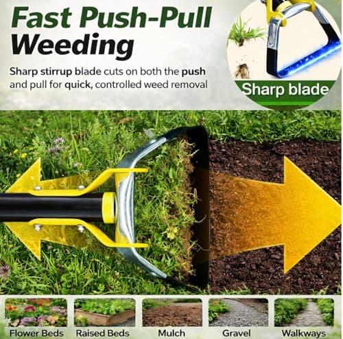 Bird Twig Garden Hoe for Weeding - Sharp Push Pull Blade,Stainless Steel Stirrup Weeder Hoe, 30-54 Inch Adjustable, Stand Up Loop Weed Hoe Tool for Women Seniors - Thumbnail 2