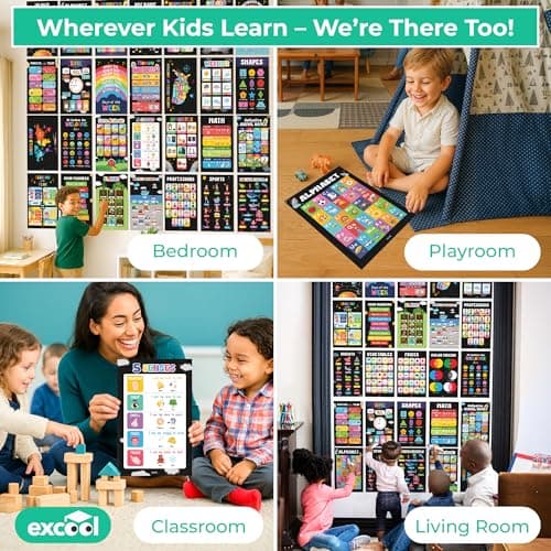 Excool Club 32 Chalkboard Educational Posters For Toddlers 1-3, Toddler Learning Posters For Kids Ages 3-5, Kindergarten Classroom Must Haves, Laminated Abc Number Chart Prek Classroom Decor Preschool - Thumbnail 6