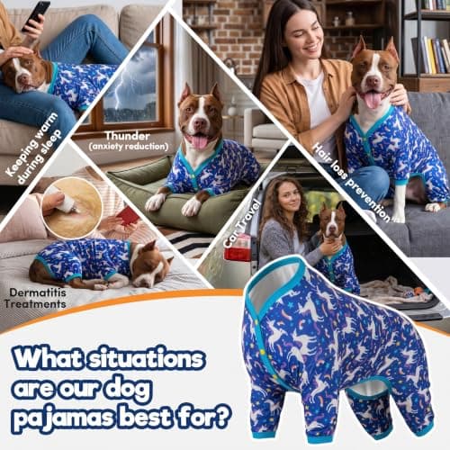 LovinPet Pitbull Pets Shirts, Undershirt for Dog Coats, Anti Licking, Pet Anxiety Calming Onesies for Dogs, Lightweight Stretchy Fabric, Chasing Dreams Horse Print, Large Breed Dog Clothes,Blue L - Thumbnail 5