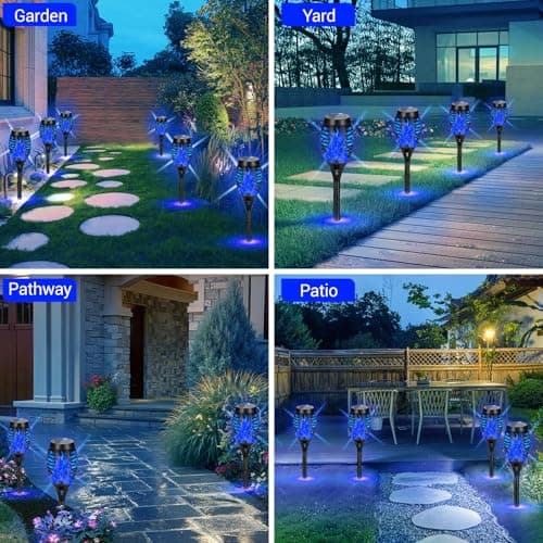 AOUNQ 4 Pack Solar Torch Lights Outdoor Waterproof - Blue Flickering Flame, Outdoor Solar Garden Lights for Yard, Tiki Torches for Outside Patio Pathway Decorations - Thumbnail 2