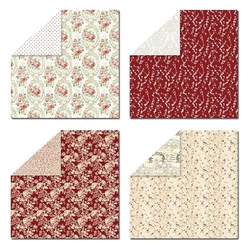 12x12 Scrapbook Paper & Scrapbooking Supplies, Vintage Red Double-Sided Patterned Cardstock Pad, Decorative Craft Sheets for Junk Journal & Photo Album, 24 Sheets - Thumbnail 4