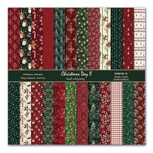 Christmas Scrapbook Paper, 12x12 Double Sided Pattern Papers Acid-Free & Lignin-Free Scrap Book Paper for Scrapbooking Card Making, DIY Photo Album Decor - Thumbnail 2