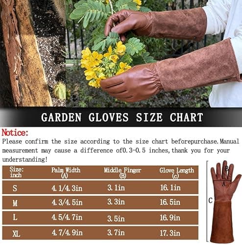 iuhkjnuh Leather Gardening Gloves for Women Men, Long Rose Pruning Gloves Thorn Proof Cowhide Gauntlet Cactus Garden Gloves for Yard - Thumbnail 5