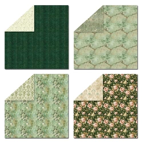 12x12 Scrapbook Paper & Scrapbooking Supplies, Vintage Green Double-Sided Patterned Cardstock Pad, Decorative Craft Sheets for Junk Journal & Photo Album, 24 Sheets - Thumbnail 4