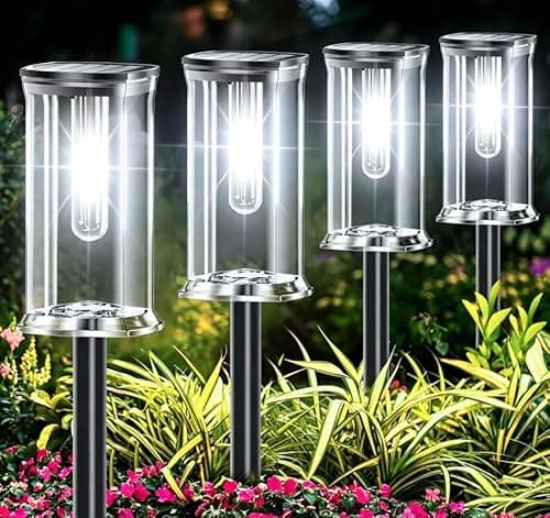 MAOKOT Solar Lights Outdoor, 12 Pack Led Solar Garden Lights Waterproof, Auto On/Off Small Size Outdoor Solar Lights for Patio, Driveway, Yard, Walkway, Pathway Landscape White Color Lighting