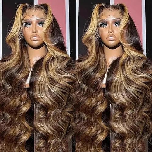 FFEGG 32 Inch Honey Blonde Wig Human Hair 13X4 HD Highlight Ombre Lace Front Wig Human Hair 4/27 Colored Body Wave Lace Frontal Wigs Human Hair Glueless Pre Plucked Wigs With Baby hair - Image 1