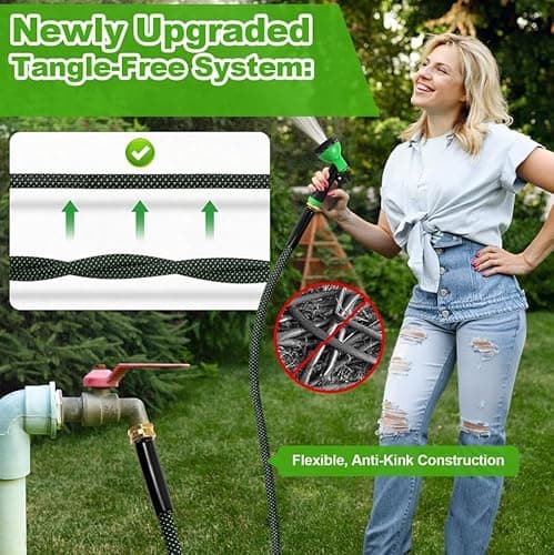 Advinski Garden Hose 50ft, Non-Expanding Flexible Hose with 10 Function Nozzle, Lightweight, Kink Free, Sturdy, Leak-Proof, Portable, Water Hose 50ft for Outdoor, Yard, Lawn, Car Wash and Camper Use - Thumbnail 4