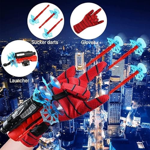 NuGeriAZ Spider Gloves Man Web Shooter Toy, Super Hero Capes and Mask for Kids Spider Plastic Superhero Launcher Glove Hero Movie Launcher Toy Set, Medium - Thumbnail 2