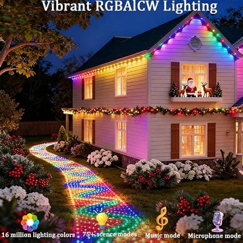AurNyvaMay Permanent Outdoor Lights,Smart Outdoor Christmas Lights with IC+RGB 20 LED, IP67 Waterproof Eaves Lighting with 213 Modes for Holiday,Party, Daily, APP/Remote Control - Thumbnail 4