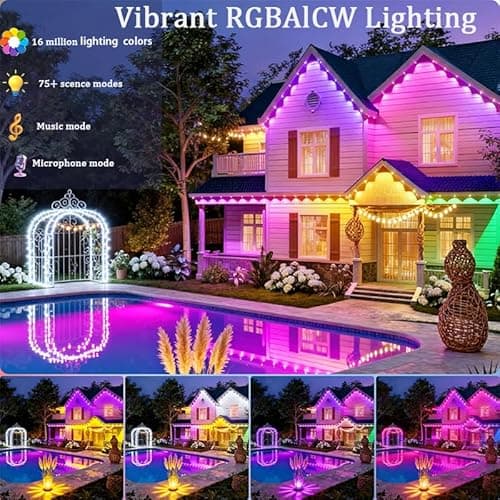 Permanent Outdoor Lights 54ft Smart Outdoor Christmas Lights 24V with RGBCW 36 LED IP67 Waterproof Eaves Lighting with 213 Modes for Holiday,Party, Daily, APP/Remote Control - Thumbnail 5