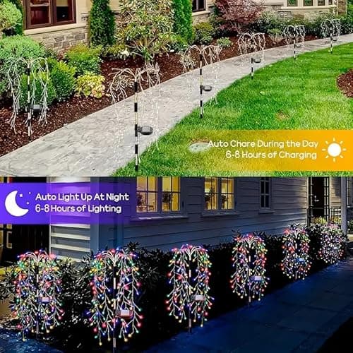 liboyixi Solar Garden Christmas Lights, 1Pack Solar Willow Tree Lights, 200LEDs Solar Fairy Pathway String Lights 8 Modes Waterproof Copper Wire for Home Yard Christmas Decoration - Thumbnail 5