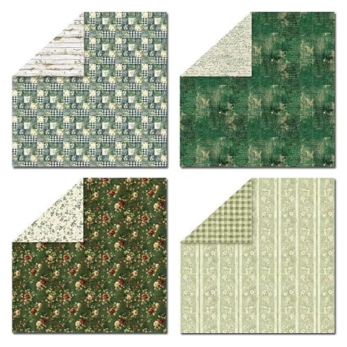 12x12 Scrapbook Paper & Scrapbooking Supplies, Vintage Green Double-Sided Patterned Cardstock Pad, Decorative Craft Sheets for Junk Journal & Photo Album, 24 Sheets - Thumbnail 3