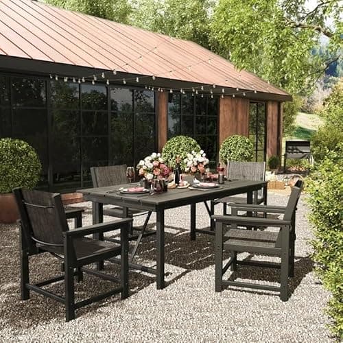 UDPATIO HDPE Outdoor Dining Table Heavy Duty All-Weather Resistant with Umbrella Hole Furniture for Patio, Poolside, Deck, Garden, Porce, Kitchen, Room,Light-Black,1Table - Thumbnail 6