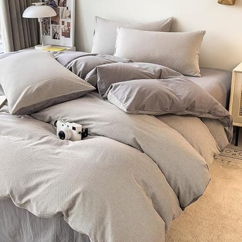 DCSKY Duvet Cover Set - 100% Washed Cotton, 3 Piece Pre-Washed Super Soft Breathable Bedding with Duvet Cover and 2 Pillow Cases (01Gray(No Comforter), King (104''x90'')) - Image 1