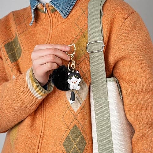 Jekvill Cat Keychain Pom Pom KeyChain Cute Keychains for Women Bag Charms Kawaii Cat Backpacks Accessories bag charms - Thumbnail 2