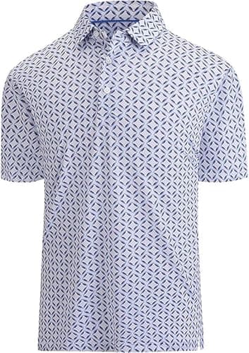 Actflare Polo Shirts for Men Moisture Wicking Quick-Dry Pattern Print Performance Polo Shirts for Men White Polo S - Image 1