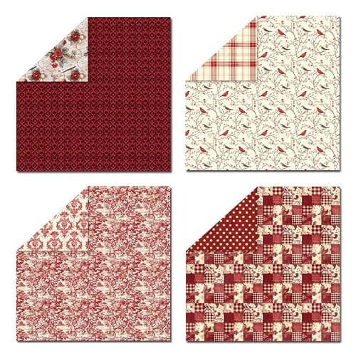 12x12 Scrapbook Paper & Scrapbooking Supplies, Vintage Red Double-Sided Patterned Cardstock Pad, Decorative Craft Sheets for Junk Journal & Photo Album, 24 Sheets - Thumbnail 3