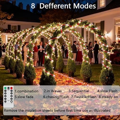 AurNyvaMay Candy Cane Solar Rope Lights 33Ft 100 LED Rope Lights for Outside 8 Modes White Fairy Light Solar Outdoor for Patio Fence Party Garden Yard Home Holiday Tree Decoration Candy Color - Thumbnail 2