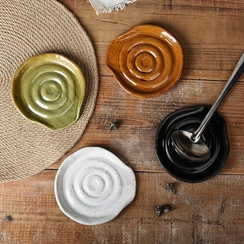 Spoon Rest for Stove Top, Ceramic Spoon Holder for Kitchen Counter, 5 Inches Coffee Spoon Holder Utensil Rest for Cooking, Green Gifts for Women Mom - Thumbnail 5