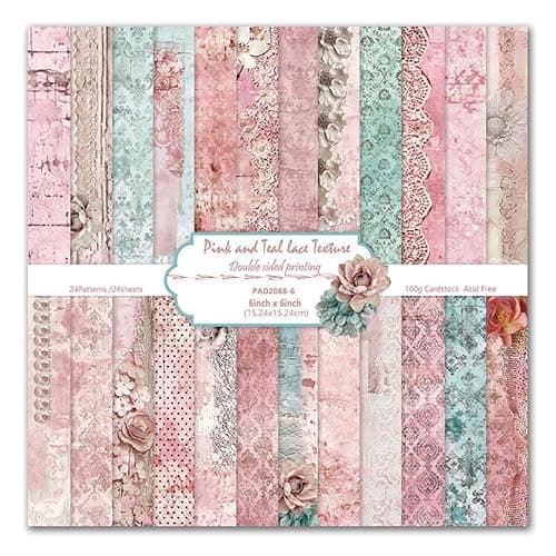 Vintage Scrapbook Paper Pad, 6x6 Shabby Chic Lace Texture Aesthetic Craft Paper, Decorative Junk Journal Supplies for Mixed Media, Card Making, Decoupage & DIY Art (Blush) - Image 1
