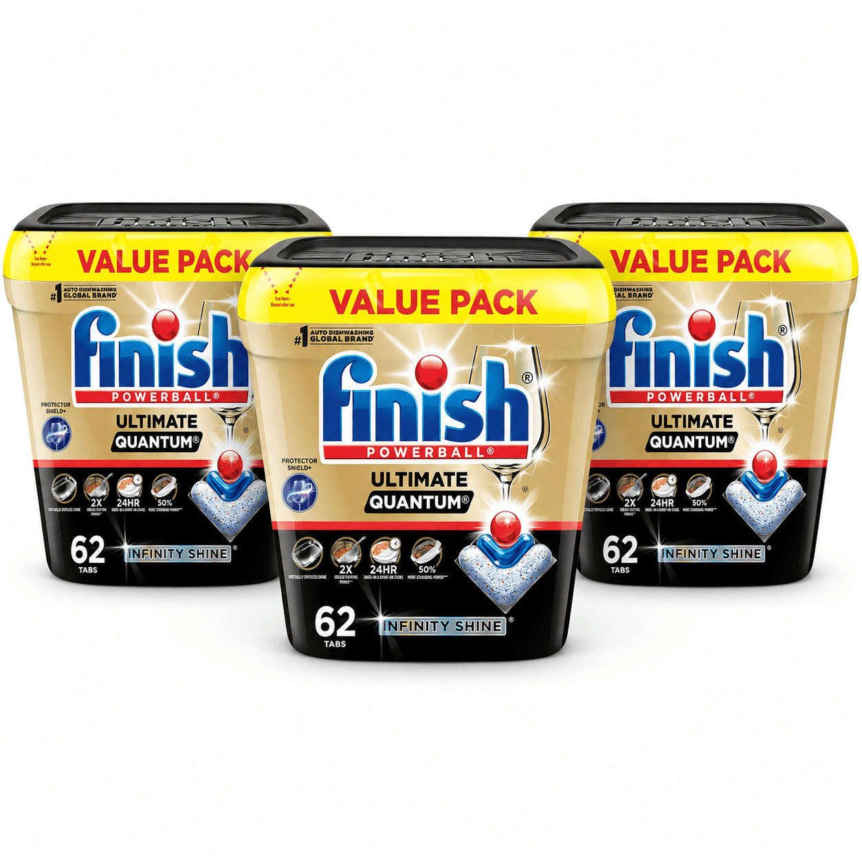 Finish Ultimate Quantum Infinity Shine Dishwasher Pods, 62-count tub with Powerball technology