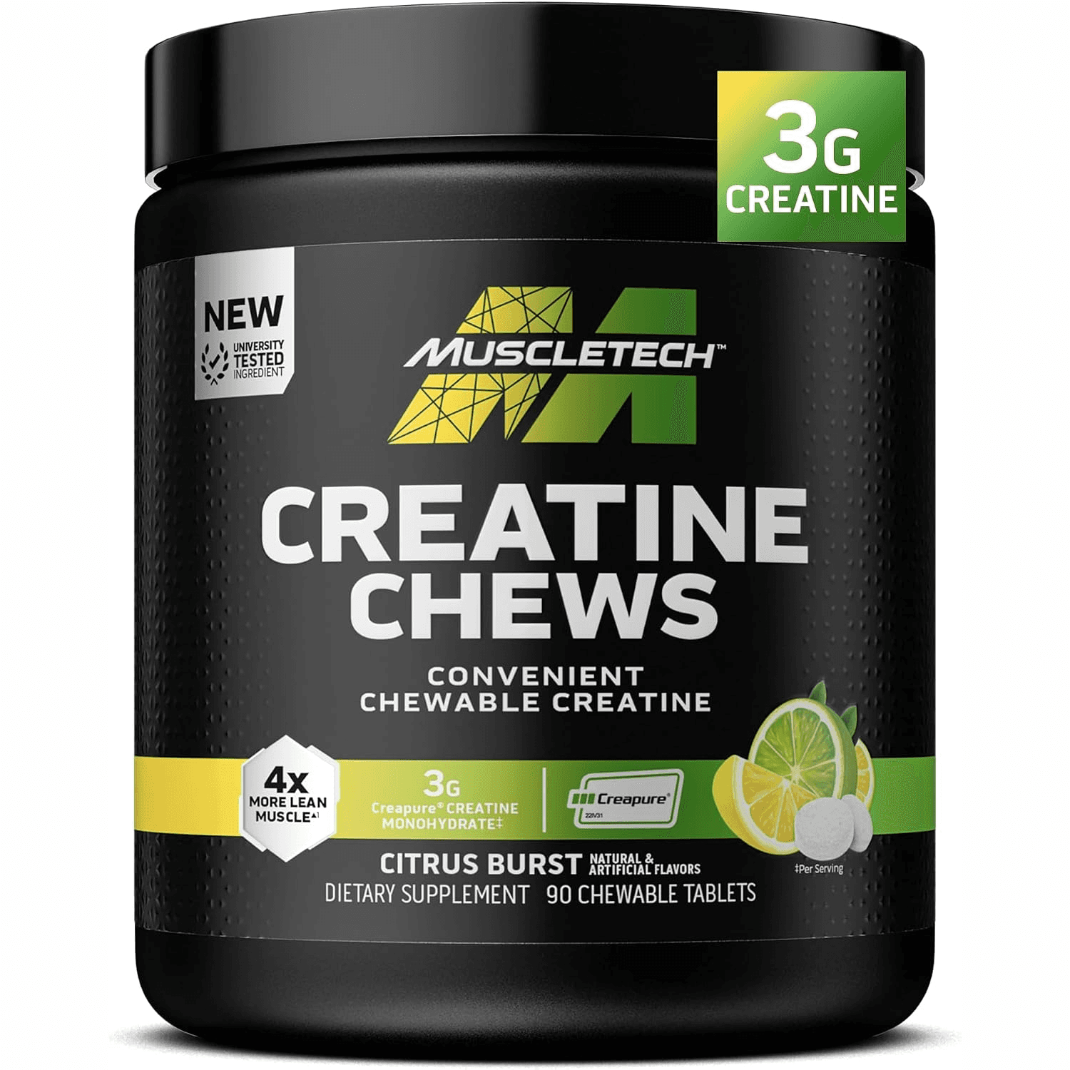 MuscleTech Creatine Chews container with 90 chewable tablets