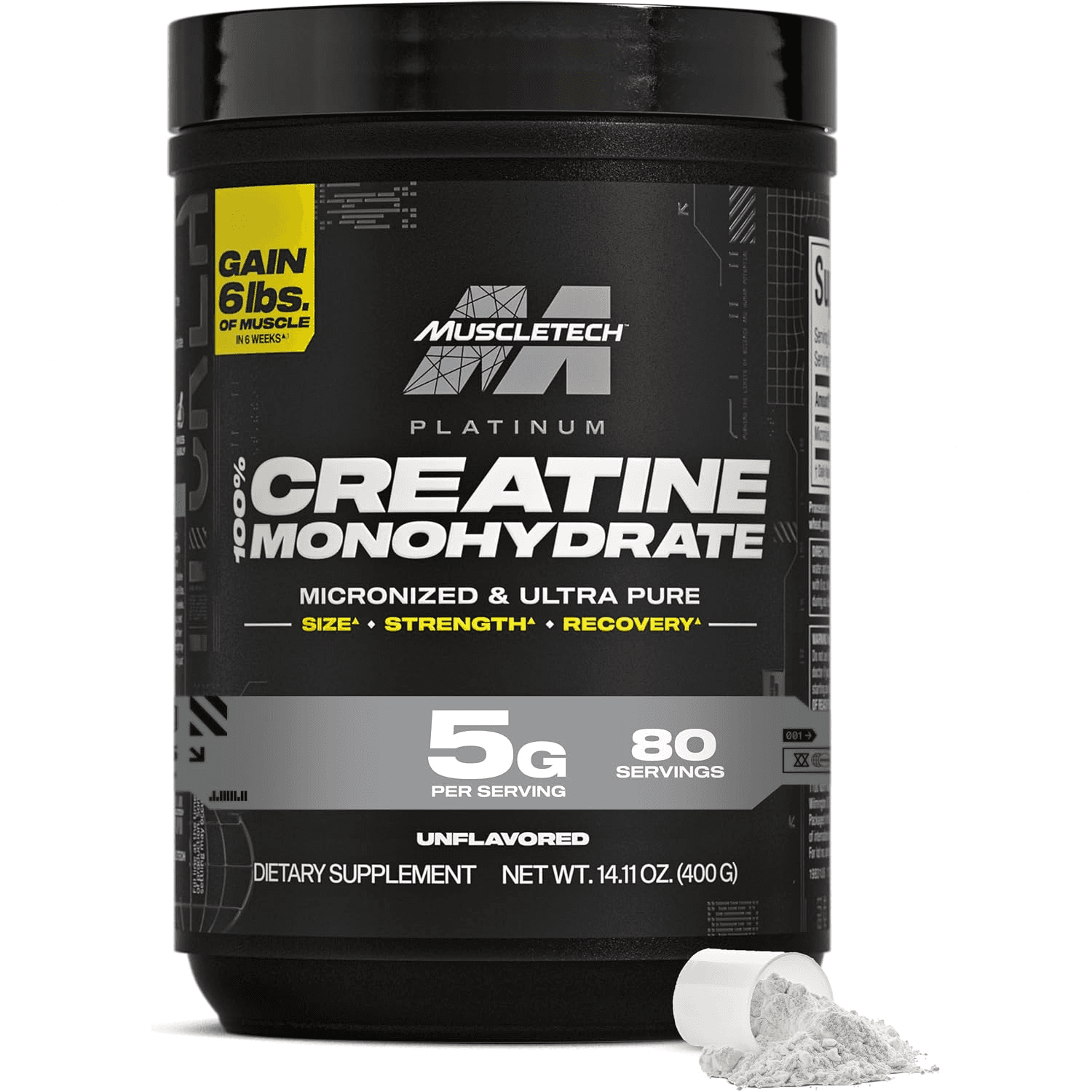 MuscleTech Platinum 100% Creatine Monohydrate Powder, 80 servings, 5g per serving, unflavored