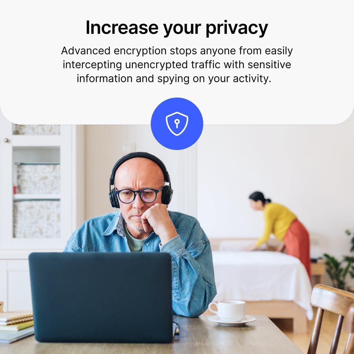 Product graphic describing how encrypted VPN traffic can improve online privacy