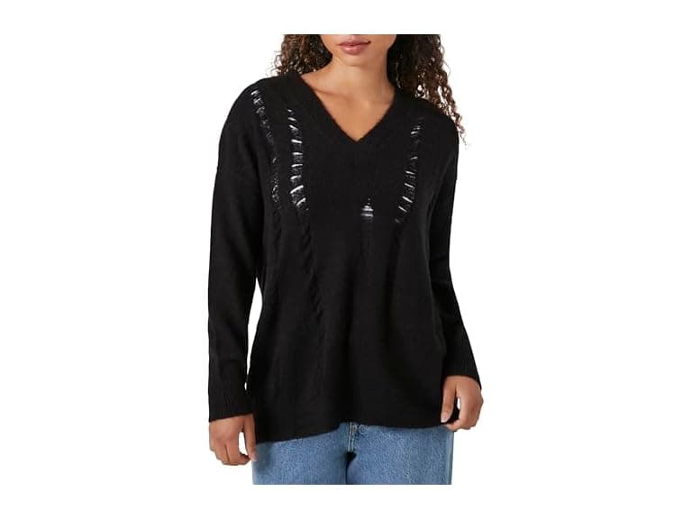 Forever 21 (L) Open-Knit V-Neck Sweater - Image 1
