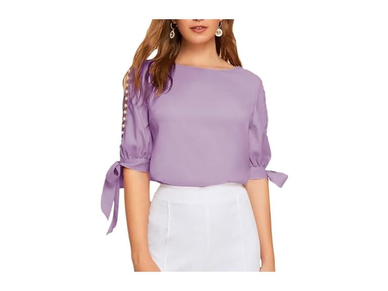 Floerns Women (XL) Pearls Beaded Knot Cuff Tops - Image 1
