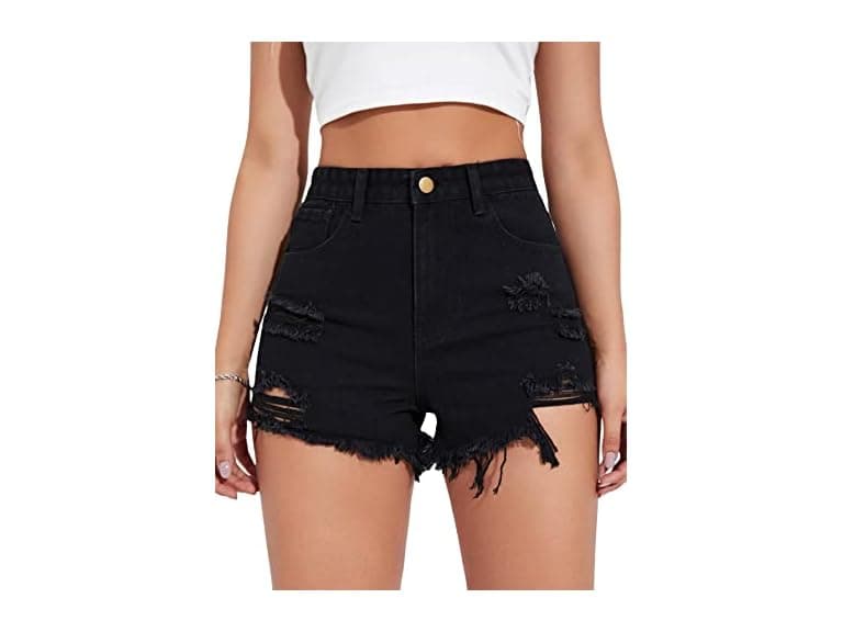 Wdirara Women High Waisted Raw Hem Ripped Shorts - Image 1