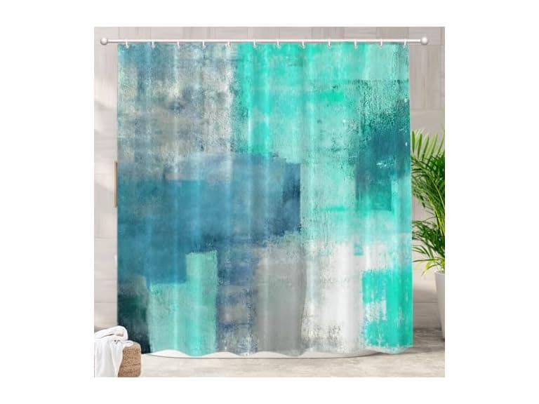 Batmerry Turquoise Grey Abstract Shower Cutain - Image 1