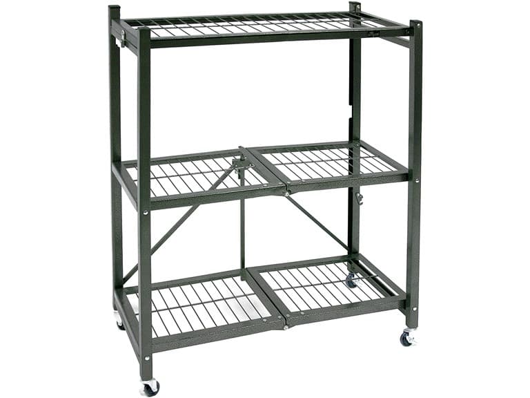 3-Tier Foldable Metal Shelf w/ Wheels (Open Box) - Image 1