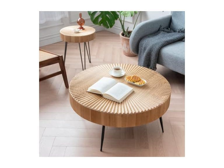 LONYKE 2-Pc Nesting Table Wood Radial - Image 1