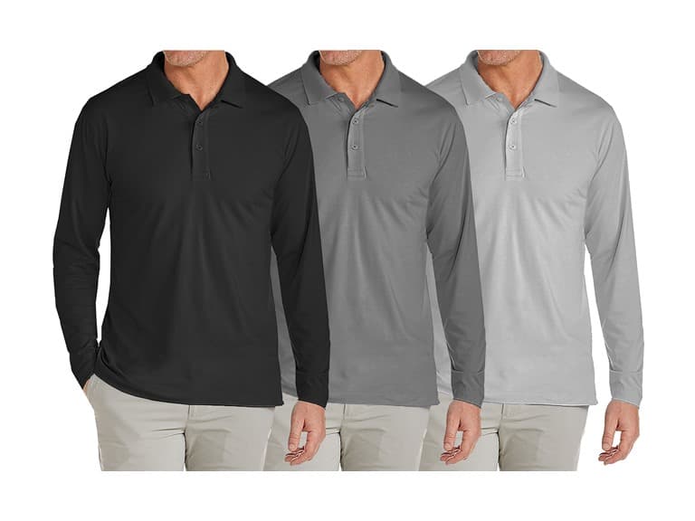 3PK Mens L/S Pique Polo Shirts - Image 1